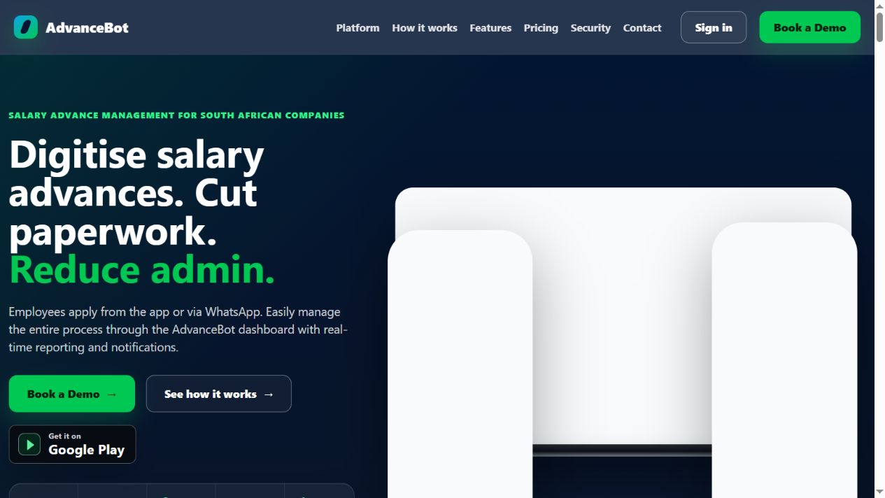 Advance Bot salary advance platform homepage